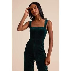 Lulus Sayana Emerald Velvet Sleeveless Straight Leg Jumpsuit Green - Size S